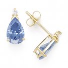 Blue Pear-Shape Cubic Zirconia CZ Faux Aquamarine Sterling Silver Stud Earrings