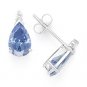 Blue Pear-Shape Cubic Zirconia CZ Faux Aquamarine Sterling Silver Stud Earrings