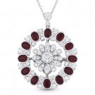 3.80 ct Oval Cut Red Ruby Diamond Pave 18k White Gold Pendant 14k Chain Necklace