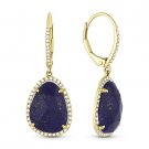 7.48ct Blue Lapis Round Cut Diamond Pave 14k Yellow  Gold Dangling Drop Earrings