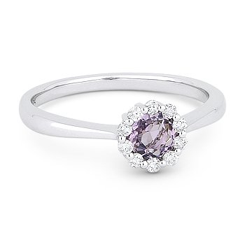 0.47ct Round Cut Pink Amethyst Gem & Diamond Halo Promise Ring in 14k White Gold