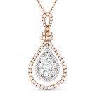 1.06ct Round Cut Diamond Pave 18k Rose Gold Tear-Drop Pendant 14k Chain Necklace 1.06ct Round Cut Diamond Pave 18k Rose Gold Tear-Drop Pendant 14k Chain Necklace