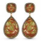 31.89 ct Jasper, Brown, & White Diamond Dangling Earrings in 14k Rose Black Gold 31.89 ct Jasper, Brown, & White Diamond Dangling Earrings in 14k Rose Black Gold