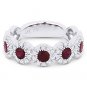 0.96ct Round Cut Ruby Diamond Halo 18k White Gold Wedding Band Anniversary Ring