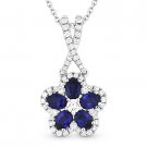 1.42 ct Oval Cut Sapphire & Diamond 14k White Gold Flower Pendant Chain Necklace 1.42 ct Oval Cut Sapphire & Diamond 14k White Gold Flower Pendant Chain Necklace