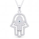 Double Hamsa Hand of Fatima Evil Eye Luck Charm Pendant Necklace Sterling Silver