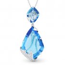 14.32 ct Blue Topaz & Round Diamond Pave 14k White Gold Pendant & Chain Necklace