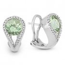 3.77 ct Round Brilliant Green Amethyst & Diamond 14k White Gold Huggie Earrings