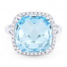9.49ct Cushion Cut Blue Topaz Diamond Right-Hand Cocktail Ring in 14k White Gold 9.49ct Cushion Cut Blue Topaz Diamond Right-Hand Cocktail Ring in 14k White Gold