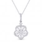 0.68ct Round Cut Diamond 18k White Gold Flower Pendant & 14k Rolo Chain Necklace 0.68ct Round Cut Diamond 18k White Gold Flower Pendant & 14k Rolo Chain Necklace