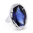 12.71ct Checkerboard Lab-Made Sapphire & Diamond Cocktail Ring in 14k White Gold