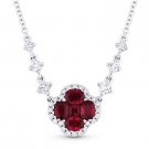 1.38 ct Natural Ruby & Diamond Pave 18k White Gold Pendant & 14k Chain Necklace