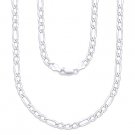 4mm Figaro Link Chain Diamond-Cut Pave Necklace Solid .925 Italy Sterling Silver