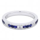 0.57 ct Round Cut Sapphire Princess Cut Diamond Band 18k White Gold Wedding Ring 0.57 ct Round Cut Sapphire Princess Cut Diamond Band 18k White Gold Wedding Ring