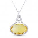 5.44 ct Checkerboard Citrine Diamond 14k White Gold Halo Pendant Chain Necklace 5.44 ct Checkerboard Citrine Diamond 14k White Gold Halo Pendant Chain Necklace
