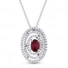 1.02 ct Red Ruby & Diamond Pave Pendant in 18k White Gold w/ 14k Chain Necklace