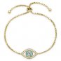 Evil Eye Opal Bead & CZ Crystal Charm Slide-Lock Bracelet in 925 Sterling Silver
