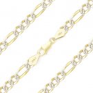 Italy 925 Sterling Silver w/ 14k Yellow Gold 5mm Figaro Pave Link Chain Bracelet