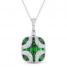 1.15 ct Emerald & Diamond Pave Pendant in 18k White Gold w/ 14k Chain Necklace