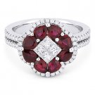 2.18 ct Pear-Shape Red Ruby & Diamond Pave 18k White Gold Right-Hand Flower Ring