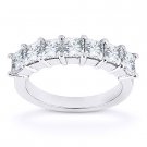 Forever Brilliant Square Cut Moissanite 14k White Gold 7-Stone Ring Wedding Band