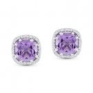 2.21ct Cushion Cut Amethyst & Round Diamond Halo Stud Earrings in 14k White Gold