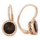 2.92ct Round Cut Smoky Quartz & Diamond Leverback Drop Earrings in 14k Rose Gold 2.92ct Round Cut Smoky Quartz & Diamond Leverback Drop Earrings in 14k Rose Gold