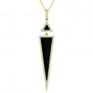 Black Onyx & 0.18ct Round Diamond Pave 14k Yellow Gold Pendant & Chain Necklace
