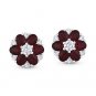 4.17 ct Oval Cut Red Ruby & Round Diamond Flower Stud Earrings in 18k White Gold