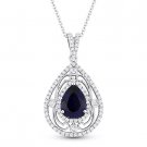 2.07ct Pear-Shape Lab-Sapphire & Diamond Antique-Style Pendant in 14k White Gold 2.07ct Pear-Shape Lab-Sapphire & Diamond Antique-Style Pendant in 14k White Gold