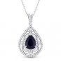 2.07ct Pear-Shape Lab-Sapphire & Diamond Antique-Style Pendant in 14k White Gold