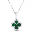 0.81 ct Emerald & Diamond Flower Pendant in 18k White Gold w/ 14k Chain Necklace