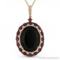 15.70ct Black Onyx Ruby & Diamond Oval Pendant & Chain Necklace in 14k Rose Gold