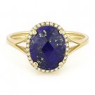 2.87 ct Checkerboard Oval Blue Lapis Round Cut Diamond Pave 14k Yellow Gold Ring 2.87 ct Checkerboard Oval Blue Lapis Round Cut Diamond Pave 14k Yellow Gold Ring