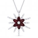 1.68ct Red Ruby & Diamond Flower Pendant in 18k White Gold w/ 14k Chain Necklace 1.68ct Red Ruby & Diamond Flower Pendant in 18k White Gold w/ 14k Chain Necklace