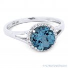 1.72 ct London-Blue Topaz & Diamond Halo 14k White Gold Promise Engagement Ring