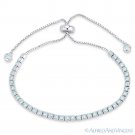2.8mm Faux Aquamarine CZ Crystal .925 Sterling Silver Slide-Lock Tennis Bracelet