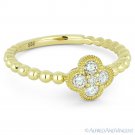0.21 ct Round Cut Diamond Pave 4-Leaf Flower Charm 14k Yellow Gold 5-Stone Ring