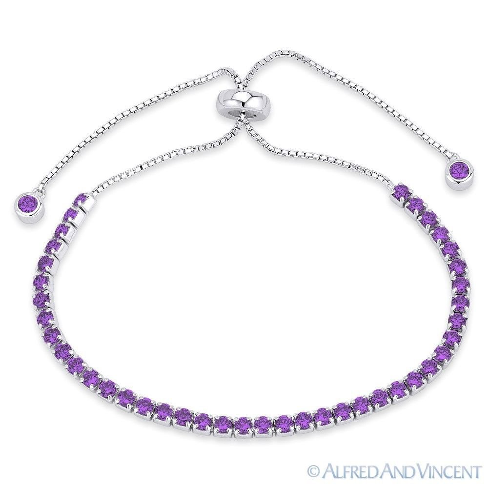 2.8mm Faux Amethyst CZ Crystal .925 Sterling Silver SlidingLock Tennis