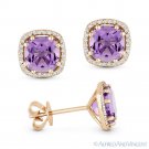 2.25ct Cushion Cut Amethyst & Round Diamond Halo Stud Earrings in 14k Rose Gold 2.25ct Cushion Cut Amethyst & Round Diamond Halo Stud Earrings in 14k Rose Gold