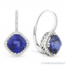 4.64ct Cushion Cut Lab-Sapphire & Diamond 14k White Gold Leverback Drop Earrings 4.64ct Cushion Cut Lab-Sapphire & Diamond 14k White Gold Leverback Drop Earrings