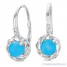 1.02 ct Cabochon Blue Turquoise & Diamond 14k White Gold Leverback Drop Earrings 1.02 ct Cabochon Blue Turquoise & Diamond 14k White Gold Leverback Drop Earrings