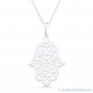 Hamsa Hand Evil Eye Jewish Luck Charm Pendant & Necklace in .925 Sterling Silver