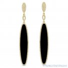 Black Onyx & 0.57ct Diamond Pave 14k Yellow Gold Dangling Drop Stiletto Earrings