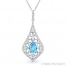 1.04 ct Pear-Shaped Blue Topaz & Diamond Antique-Style Pendant in 14k White Gold 1.04 ct Pear-Shaped Blue Topaz & Diamond Antique-Style Pendant in 14k White Gold