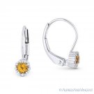 0.27ct Citrine & Diamond Dangling Drop Leverback Baby Earrings in 14k White Gold
