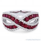 1.97ct Round Cut Red Ruby & Diamond Pave Band Right-Hand Ring in 18k White Gold 1.97ct Round Cut Red Ruby & Diamond Pave Band Right-Hand Ring in 18k White Gold