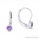 0.27 ct Amethyst & Diamond 14k White Gold Dangling Drop Leverback Baby Earrings
