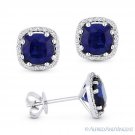 2.72 ct Cushion Cut Lab Sapphire Round Diamond Halo 14k White Gold Stud Earrings 2.72 ct Cushion Cut Lab Sapphire Round Diamond Halo 14k White Gold Stud Earrings
