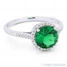 1.19 ct Lab-Made Emerald & Diamond Halo 14k White Gold Promise Anniversary Ring 1.19 ct Lab-Made Emerald & Diamond Halo 14k White Gold Promise Anniversary Ring